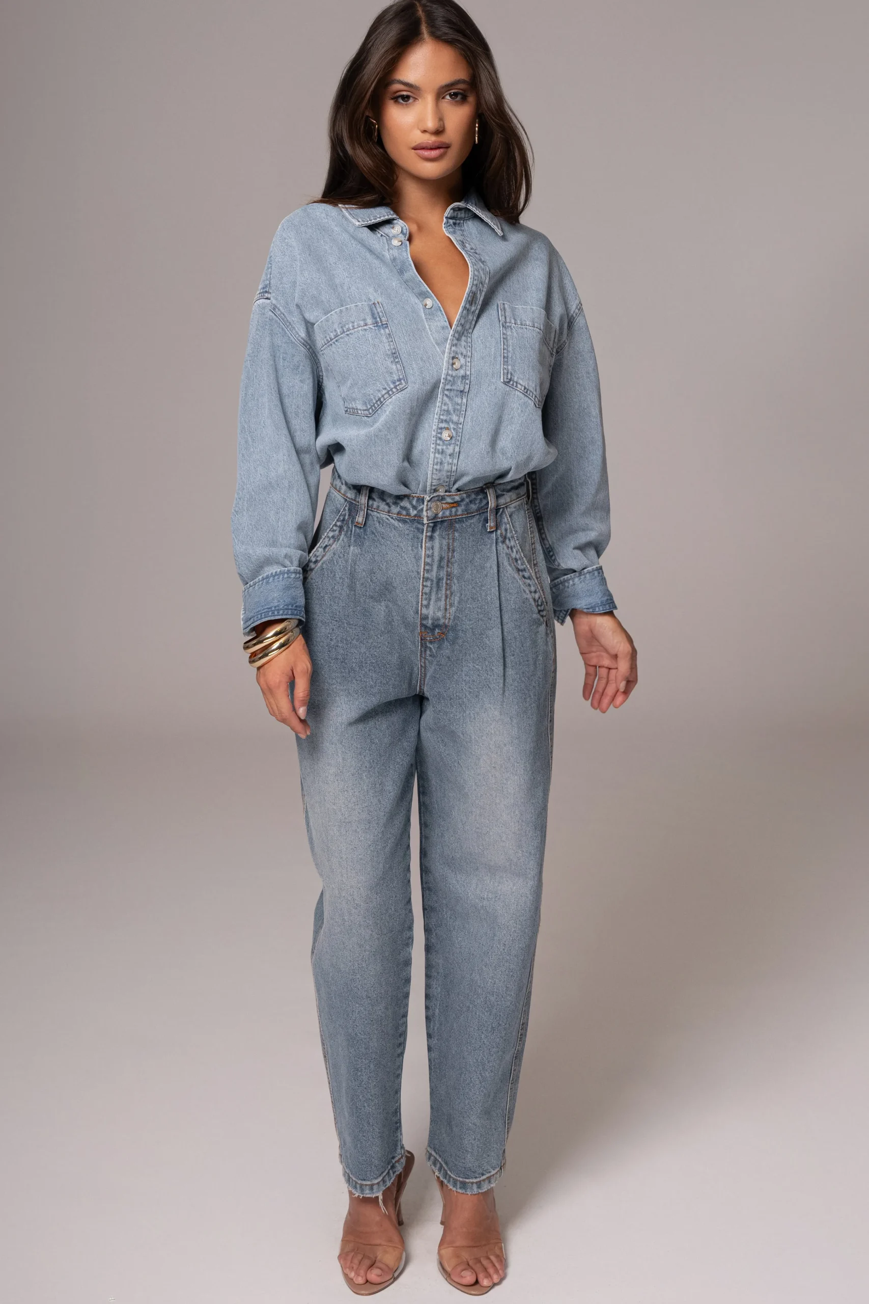 Light Wash Denim Brandi Oversized Button Up*JLUXLABEL Clearance