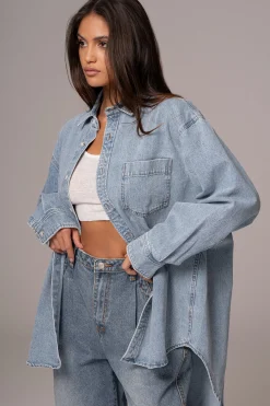 Light Wash Denim Brandi Oversized Button Up*JLUXLABEL Clearance