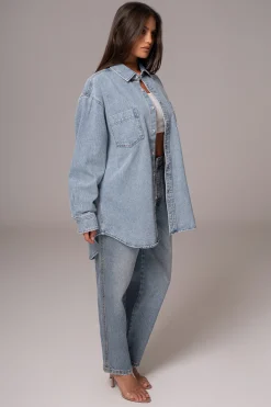 Light Wash Denim Brandi Oversized Button Up*JLUXLABEL Clearance