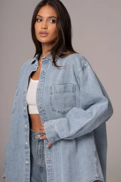 Light Wash Denim Brandi Oversized Button Up*JLUXLABEL Clearance