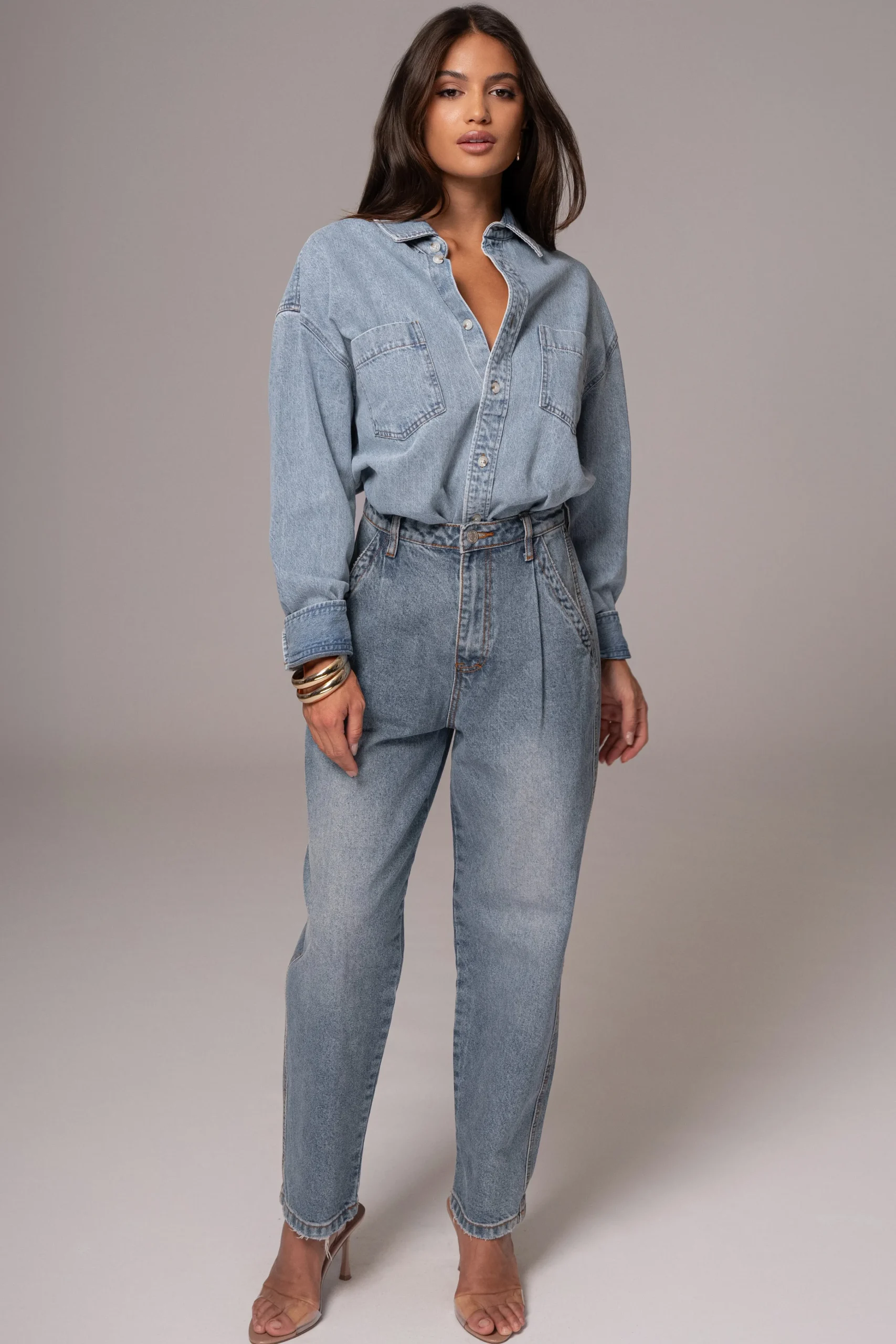 Light Wash Denim Brandi Oversized Button Up*JLUXLABEL Clearance