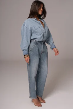Light Wash Denim Brandi Oversized Button Up*JLUXLABEL Clearance