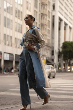 Light Wash Denim Leighton Belted Contrast Coat*JLUXLABEL Hot