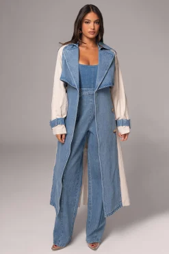 Light Wash Denim Leighton Belted Contrast Coat*JLUXLABEL Hot