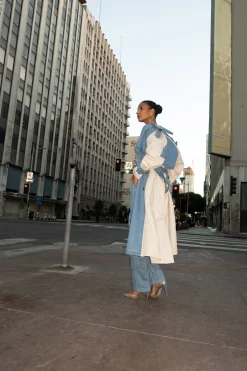 Light Wash Denim Leighton Belted Contrast Coat*JLUXLABEL Hot