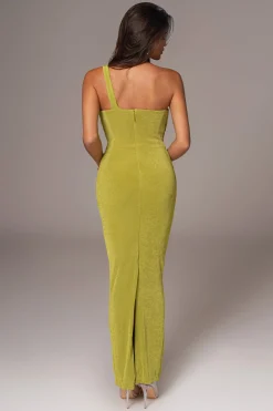 Lime Green Slinky Krishna One Shoulder Maxi Dress*JLUXLABEL Online
