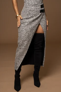 Lt. Grey Gisele Tweed Slit Skirt*JLUXLABEL Best