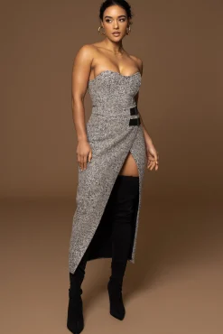 Lt. Grey Gisele Tweed Slit Skirt*JLUXLABEL Best