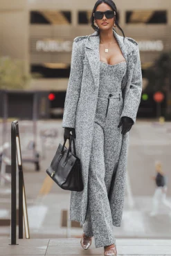 Lt. Grey Savannah Belted Tweed Coat*JLUXLABEL Best