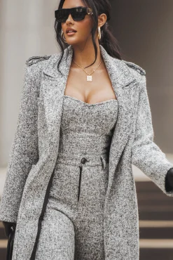 Lt. Grey Savannah Belted Tweed Coat*JLUXLABEL Best