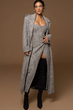 Lt. Grey Savannah Belted Tweed Coat*JLUXLABEL Best