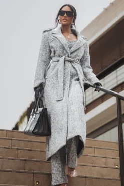 Lt. Grey Savannah Belted Tweed Coat*JLUXLABEL Best