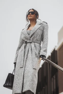 Lt. Grey Savannah Belted Tweed Coat*JLUXLABEL Best