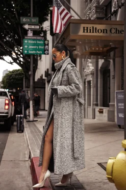 Lt. Grey Savannah Belted Tweed Coat*JLUXLABEL Best