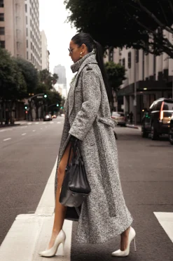 Lt. Grey Savannah Belted Tweed Coat*JLUXLABEL Best