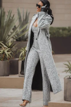 Lt. Grey Savannah Belted Tweed Coat*JLUXLABEL Best