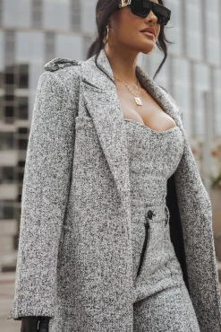 Lt. Grey Savannah Belted Tweed Coat*JLUXLABEL Best