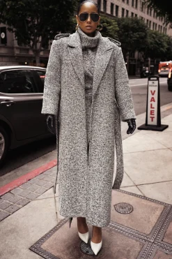 Lt. Grey Savannah Belted Tweed Coat*JLUXLABEL Best