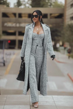 Lt. Grey Savannah Belted Tweed Coat*JLUXLABEL Best