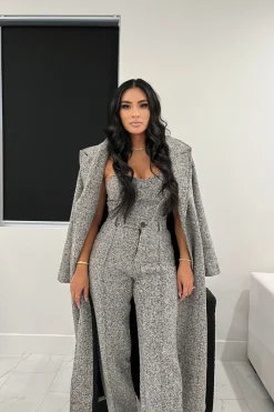 Lt. Grey Savannah Belted Tweed Coat*JLUXLABEL Best