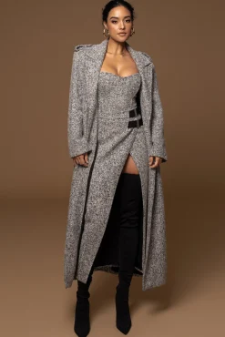 Lt. Grey Savannah Belted Tweed Coat*JLUXLABEL Best