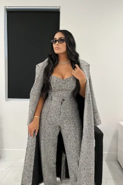 Lt. Grey Savannah Belted Tweed Coat*JLUXLABEL Best