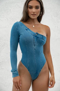 Medium Wash Button Me Up Bodysuit*JLUXLABEL Fashion