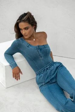 Medium Wash Button Me Up Bodysuit*JLUXLABEL Fashion