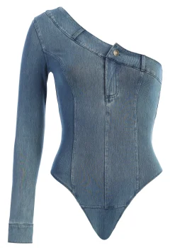 Medium Wash Button Me Up Bodysuit*JLUXLABEL Fashion