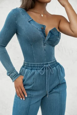 Medium Wash Button Me Up Bodysuit*JLUXLABEL Fashion