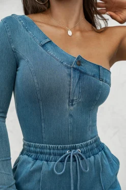 Medium Wash Button Me Up Bodysuit*JLUXLABEL Fashion