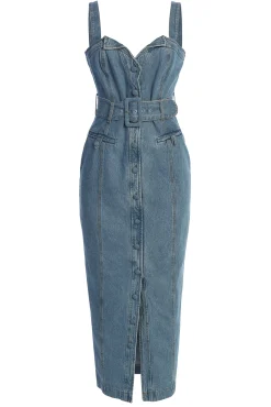 Medium Wash Celene Denim Maxi Dress*JLUXLABEL Clearance