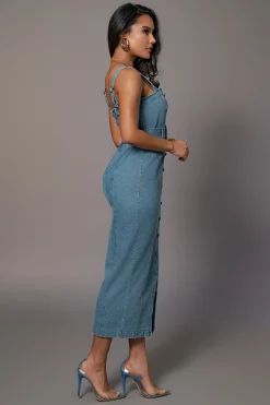 Medium Wash Celene Denim Maxi Dress*JLUXLABEL Clearance
