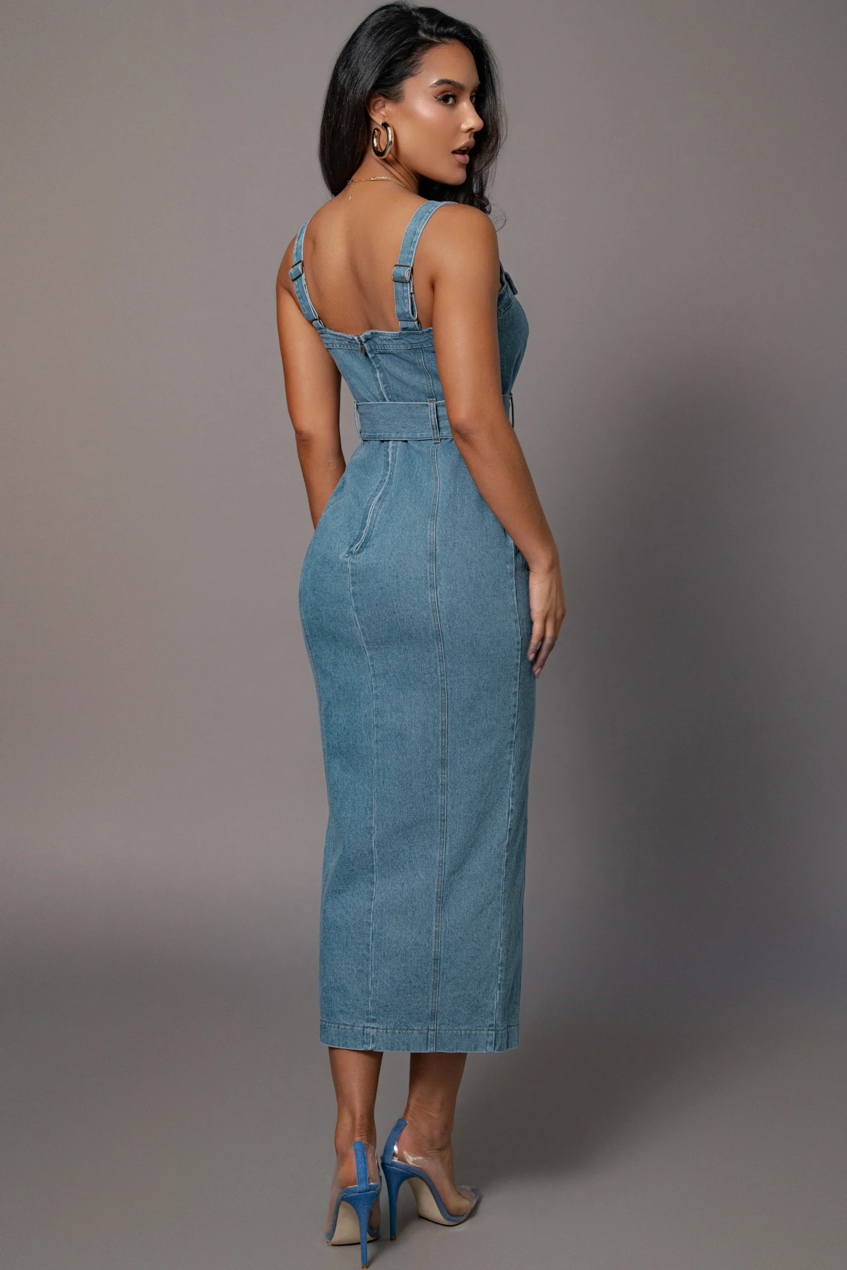 Medium Wash Celene Denim Maxi Dress*JLUXLABEL Clearance
