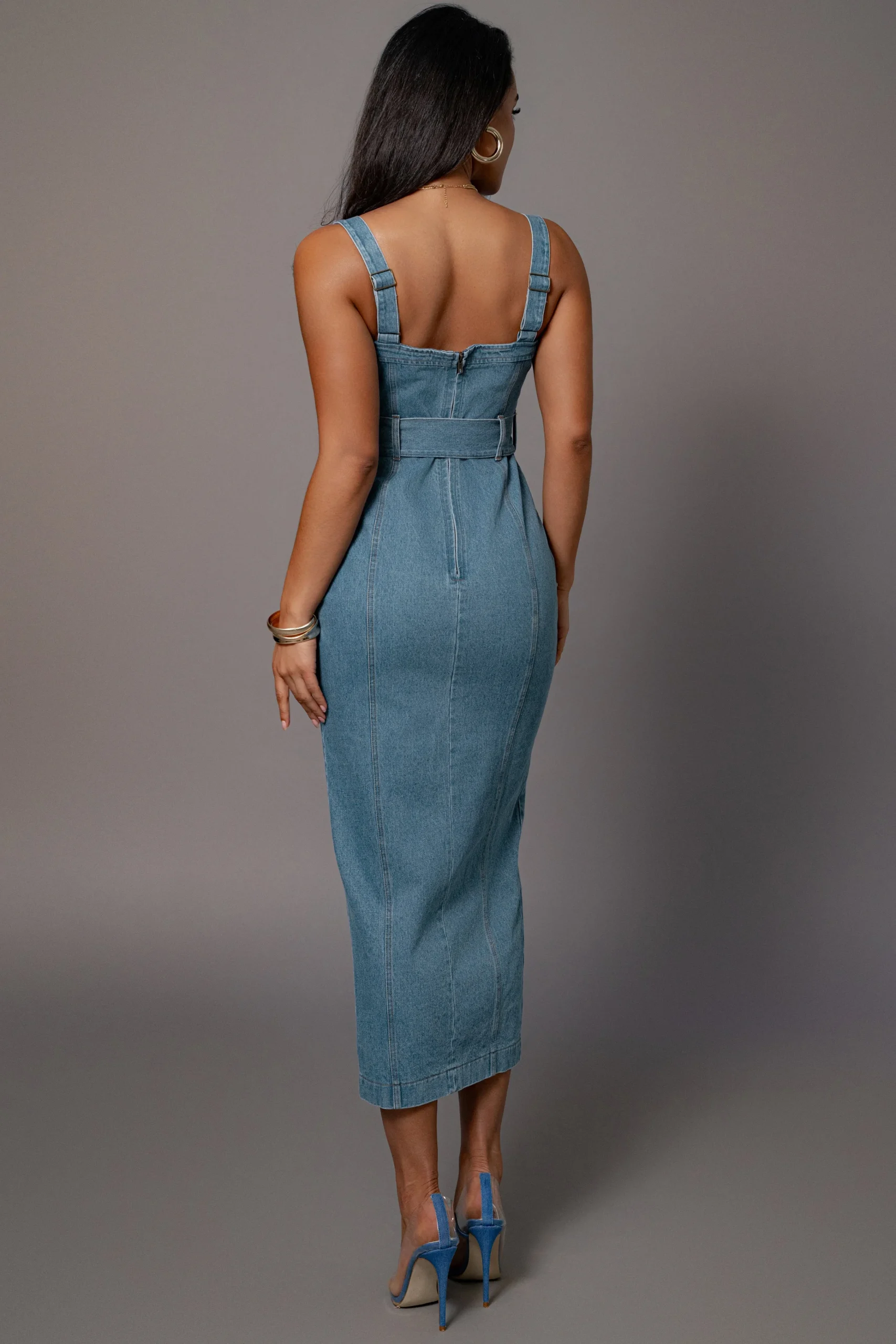 Medium Wash Celene Denim Maxi Dress*JLUXLABEL Clearance