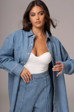 Medium Wash Denim Brandi Oversized Button Up*JLUXLABEL Outlet
