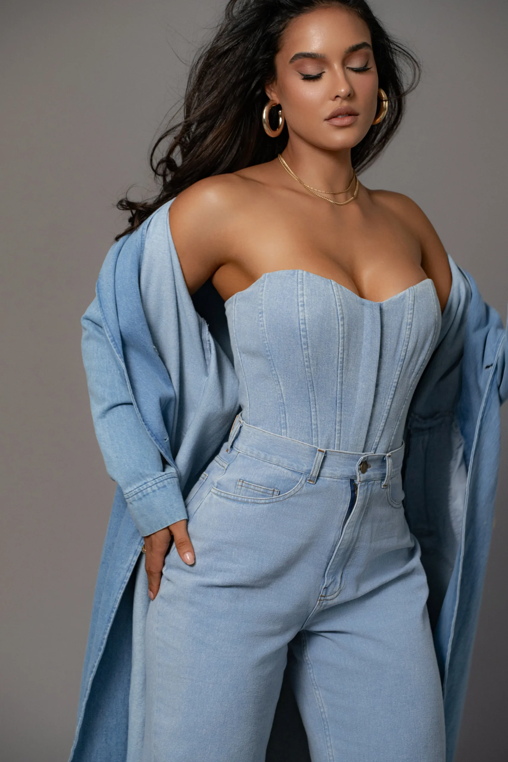 Medium Wash Denim Britney Corset*JLUXLABEL Sale