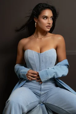 Medium Wash Denim Britney Corset*JLUXLABEL Sale