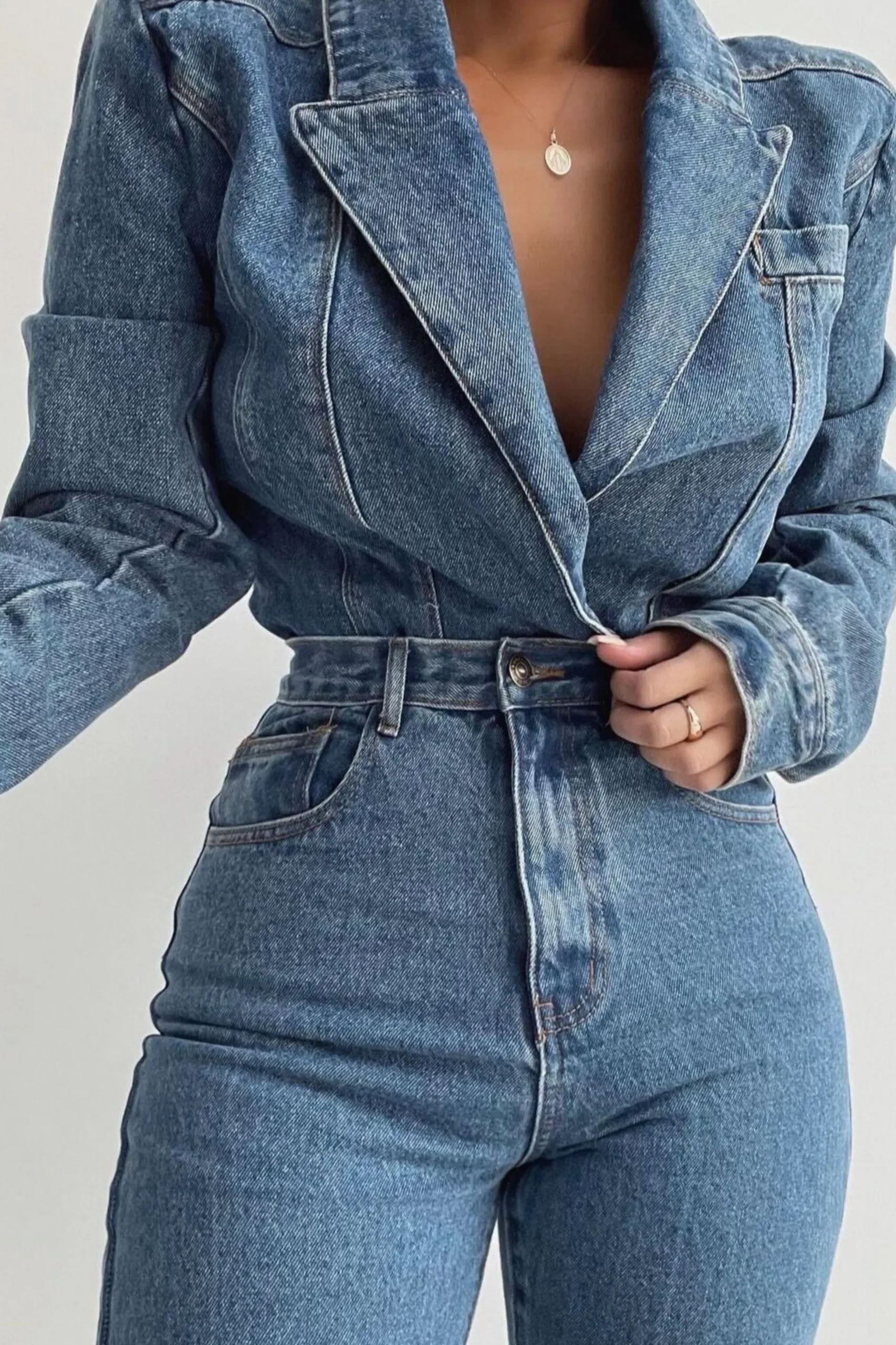 Medium Wash Dominica Structured Denim Bodysuit*JLUXLABEL Outlet