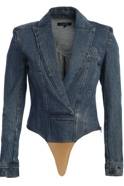 Medium Wash Dominica Structured Denim Bodysuit*JLUXLABEL Outlet