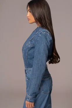 Medium Wash Dominica Structured Denim Bodysuit*JLUXLABEL Outlet