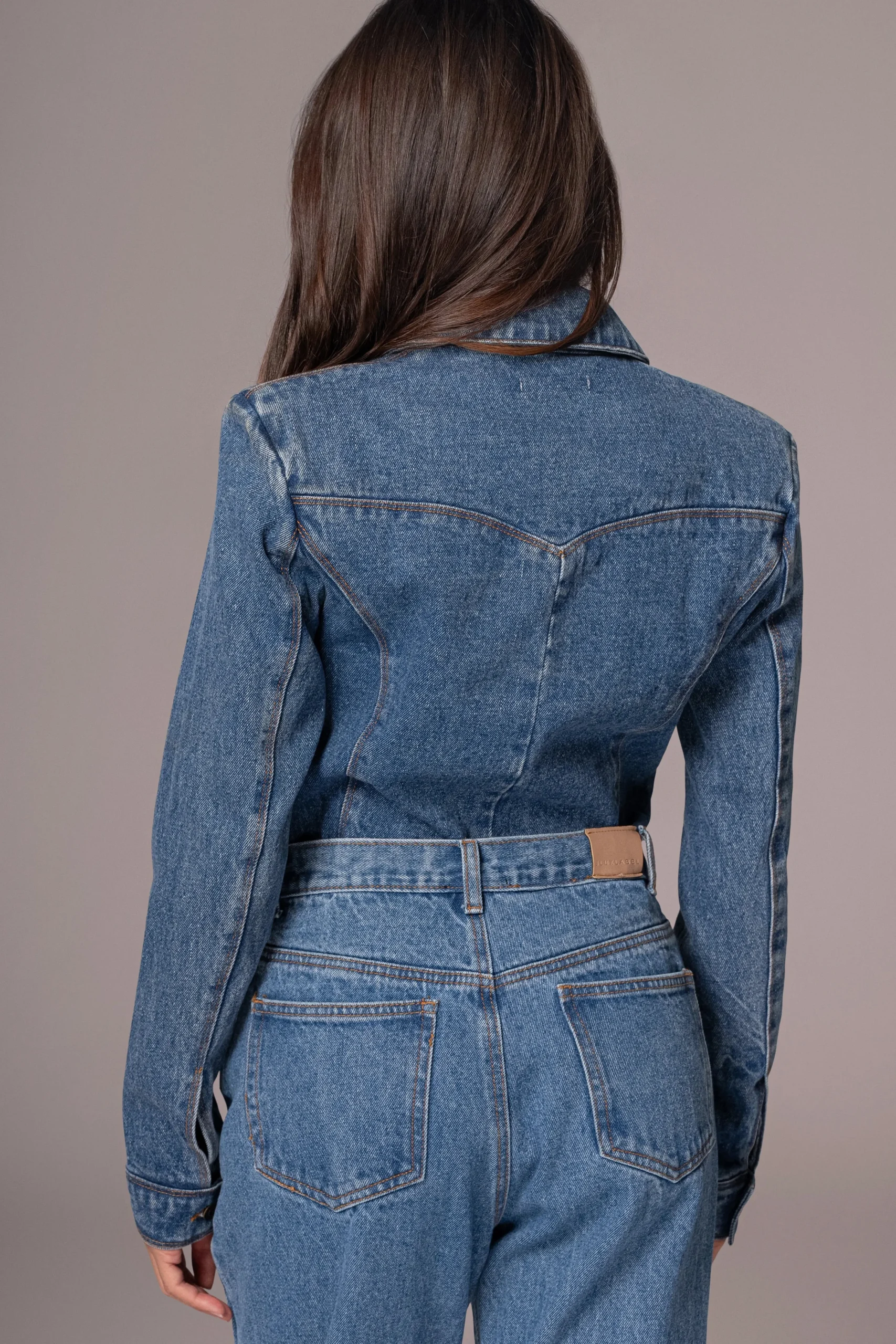 Medium Wash Dominica Structured Denim Bodysuit*JLUXLABEL Outlet