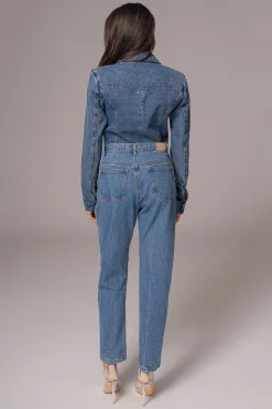Medium Wash Dominica Structured Denim Bodysuit*JLUXLABEL Outlet