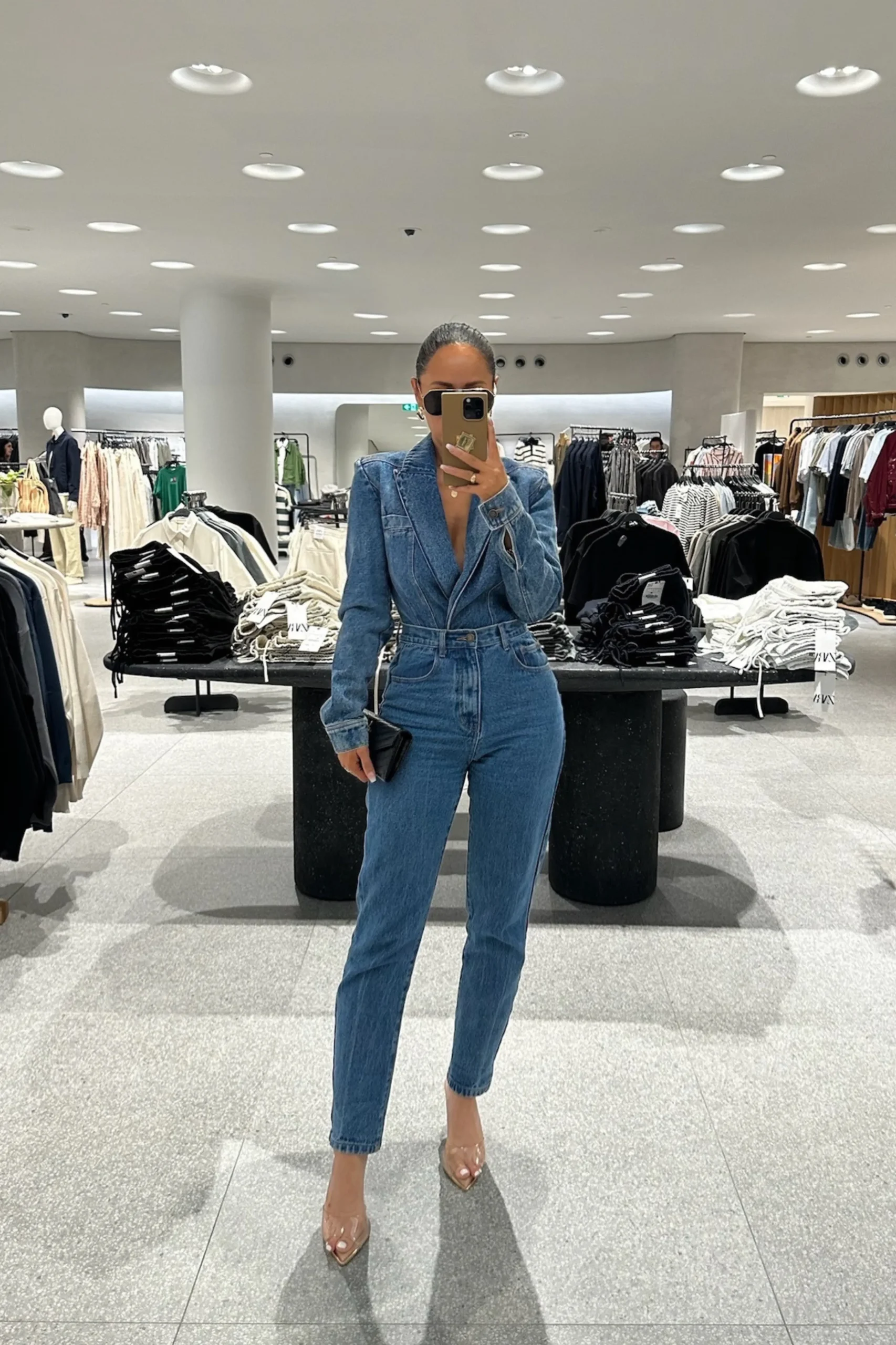 Medium Wash Dominica Structured Denim Bodysuit*JLUXLABEL Outlet