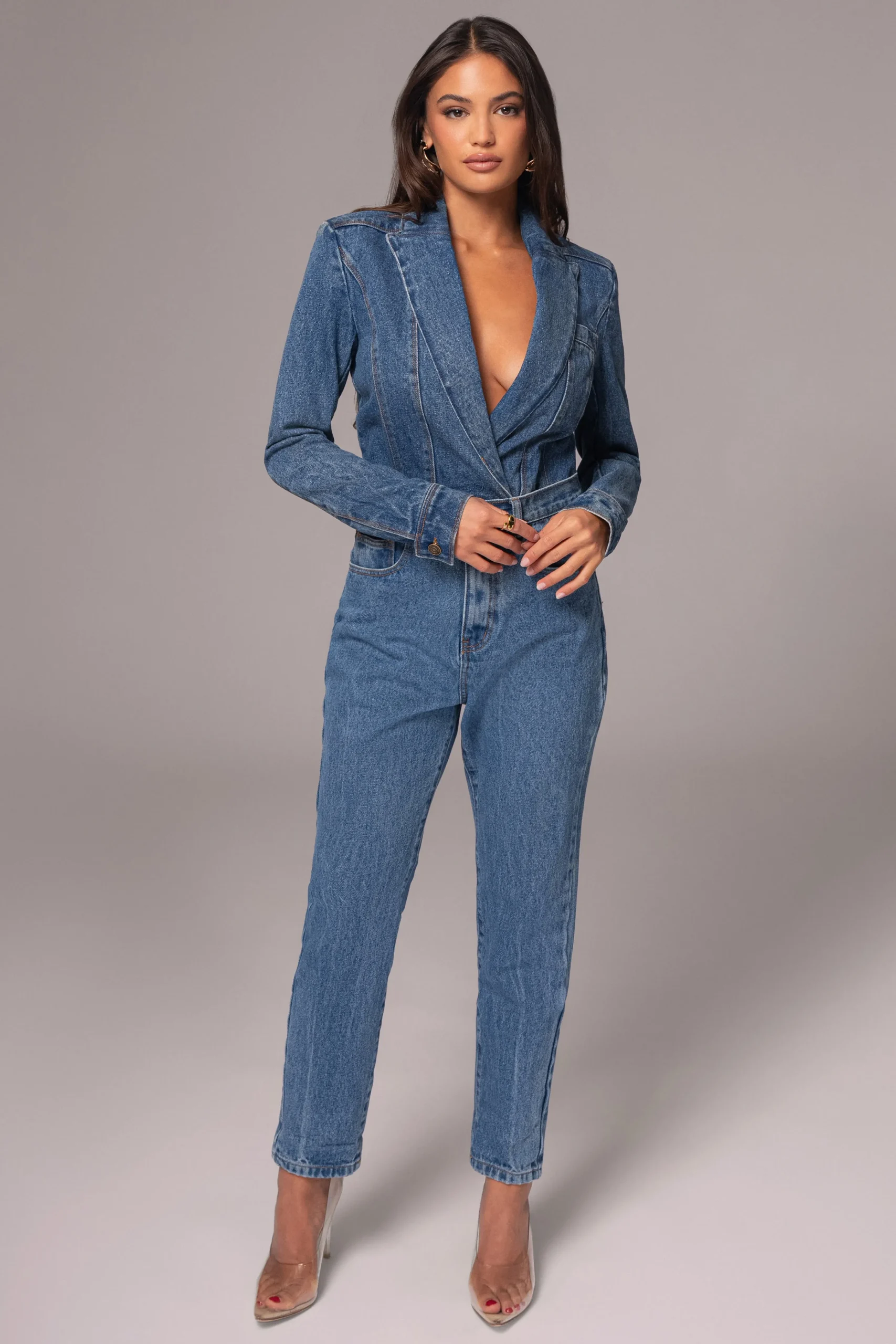 Medium Wash Dominica Structured Denim Bodysuit*JLUXLABEL Outlet