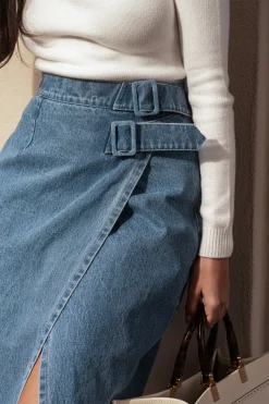Medium Wash Gisele Denim Slit Skirt*JLUXLABEL Hot