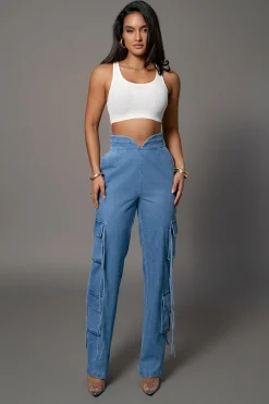 Medium Wash Jacinda Denim Utility Pants*JLUXLABEL Fashion