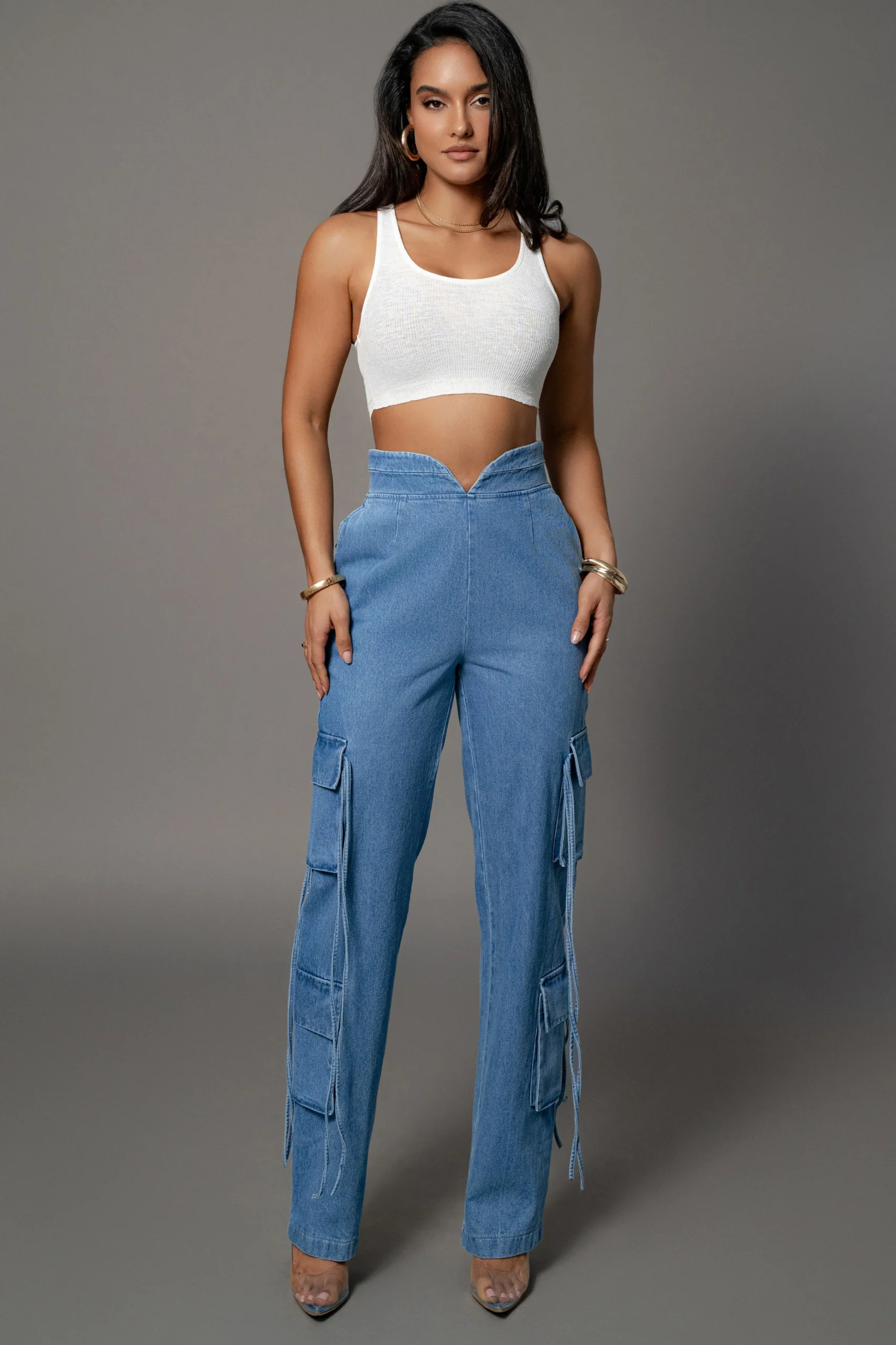 Medium Wash Jacinda Denim Utility Pants*JLUXLABEL Fashion