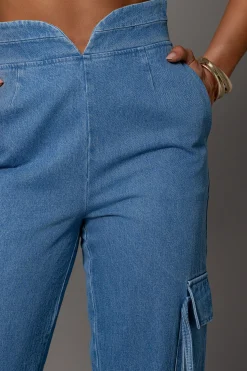 Medium Wash Jacinda Denim Utility Pants*JLUXLABEL Fashion