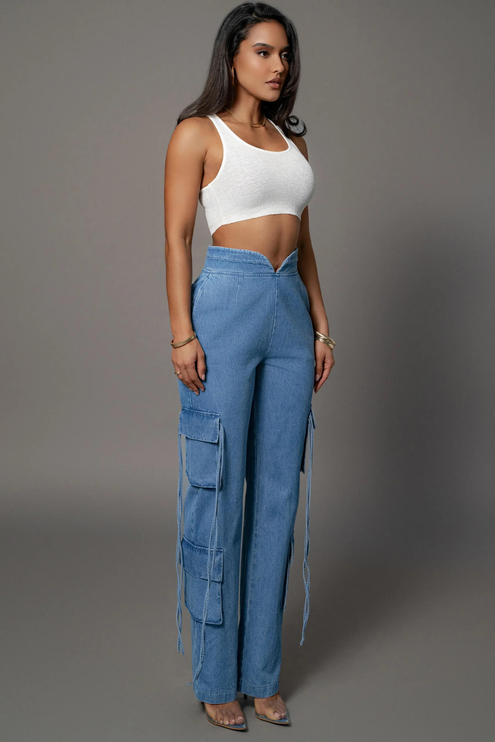 Medium Wash Jacinda Denim Utility Pants*JLUXLABEL Fashion